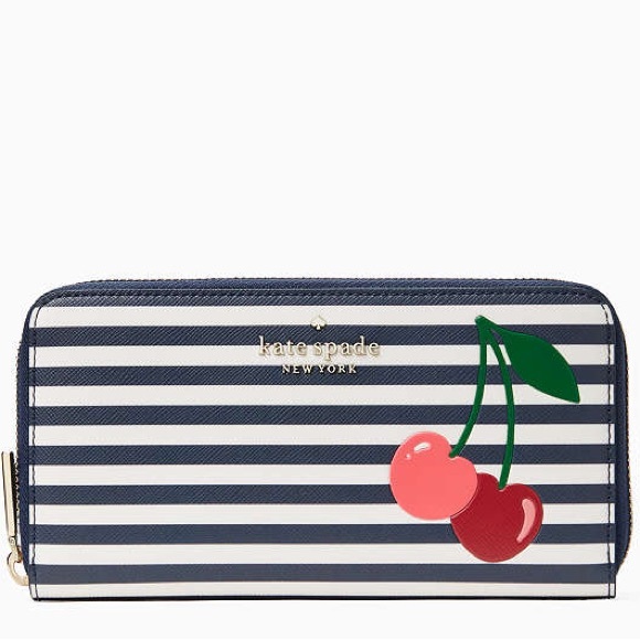 NWT-Kate Spade-SET-Bing Cherry🍒Large Striped Bifold Wallet & Cherry🍒Charm-$328 - Picture 8 of 16